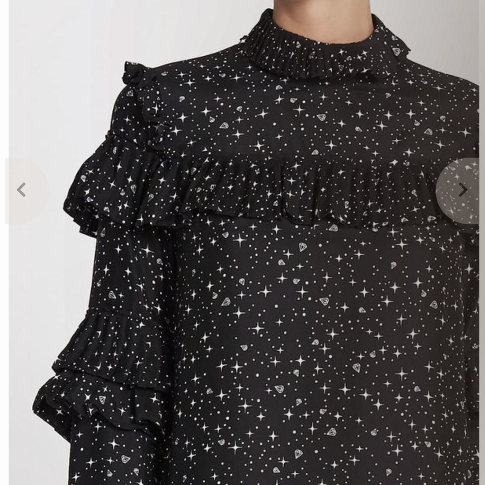 $624 New Frame Diamond Ruffle stars silk black white Shift dress women's M - Picture 4 of 9